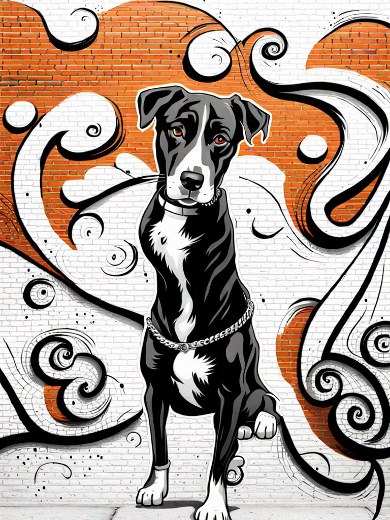 Prompt: mountain cur black dog in gangster clothing graffiti