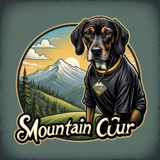 Prompt: Mountain cur black dog dressed like snoop dog art
