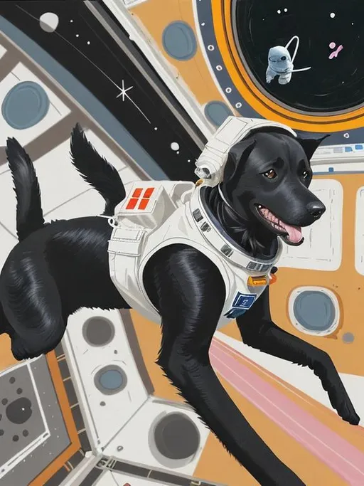 Prompt: abstract style art of black dogs in space in astronaut outfits