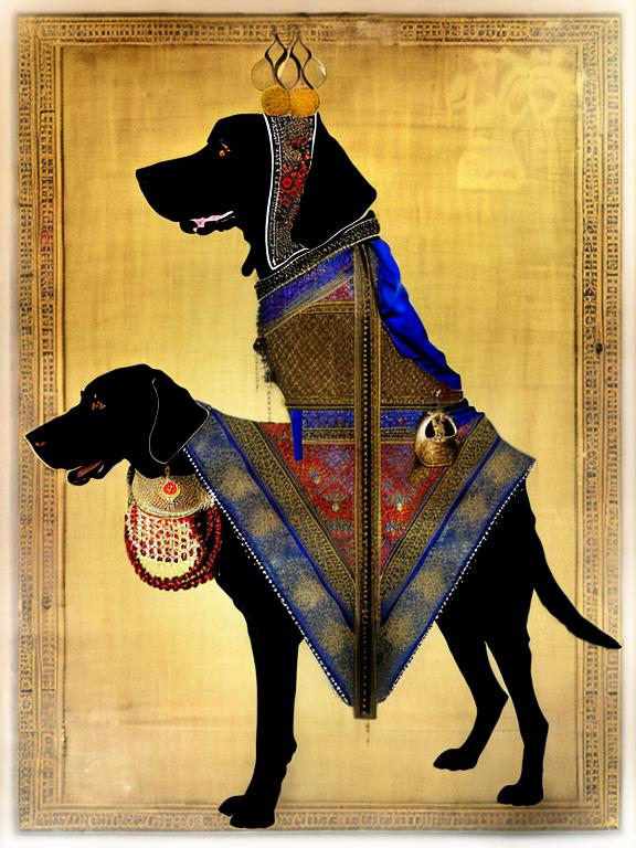 Prompt: black dog in persian clothing Dadaism style art