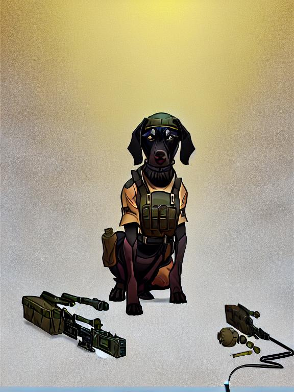 Prompt: black mountain cur dog in military gear in egypt 90s poster