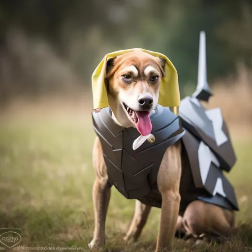 Prompt: black mountain cur dog LARPing in cosplay