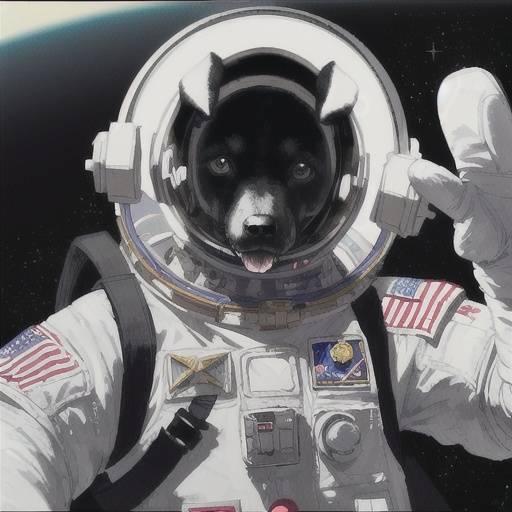 Prompt: abstract art, black dog, in space, in astronaut outfit