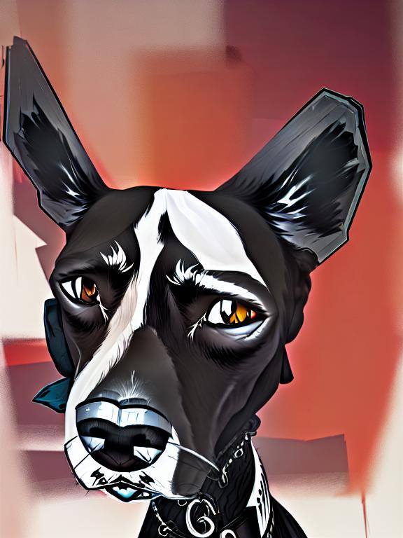 Prompt: mountain cur black dog in gangster clothes abstract art