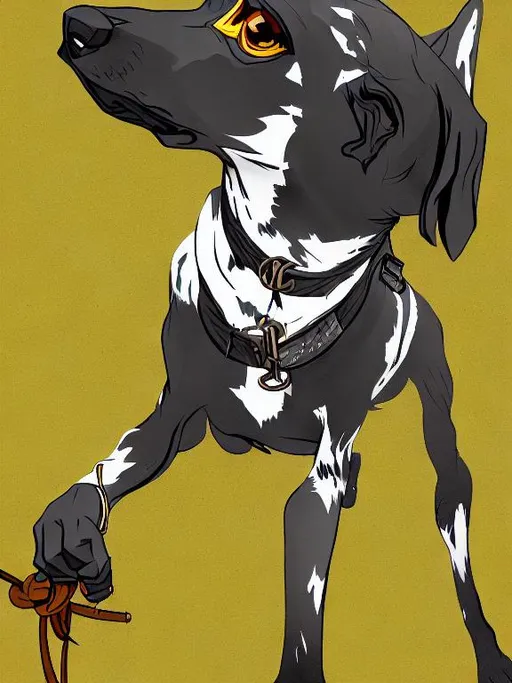 Prompt: mountain cur black dog in clothes gangster abstract art