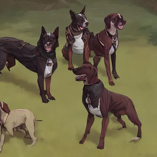 Prompt: black mountain cur dogs LARPing in cosplay