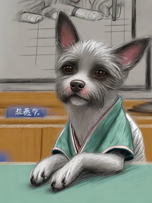 Prompt: chalk pastel style of a detailed dog wearing a Japanese school uniform in class at a japanese school, sketch, detailed background, highres, fun atmosphere, natural lighting,  abstract, fun