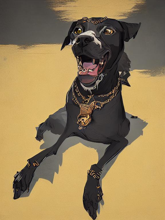 Prompt: mountain cur black dog in clothes gangster abstract art