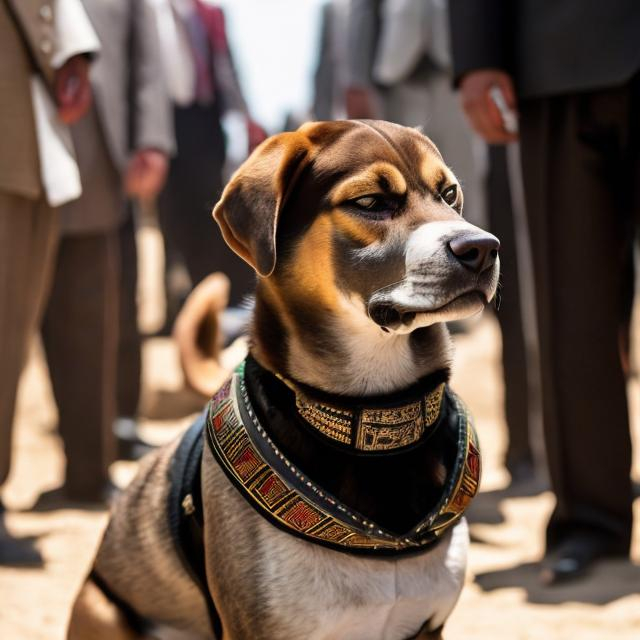 Prompt: black mountain cur dog dressed as yakuza in egypt