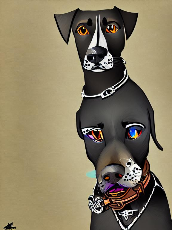 Prompt: mountain cur black dog in gangster clothes abstract art
