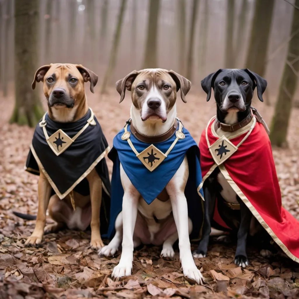 Prompt: black mountain cur dogs LARPing in cosplay