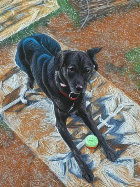 Prompt: chalk pastel art, black mountain cur dog