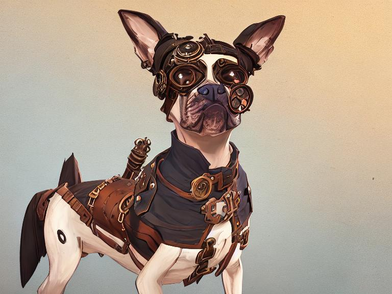 Prompt: steampunk dogs dressed in pilot clothes