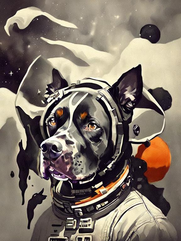 Prompt: Surrealism black dogs in cowboy outfits in space, abstract art style, cowboy hat, eerie atmosphere, floating celestial bodies, mysterious nebulae, dreamlike, surreal, high contrast, otherworldly, abstract, space, astronaut, fun atmosphere, celestial bodies, dreamlike, surreal, high contrast, mysterious, nebulae, dogs