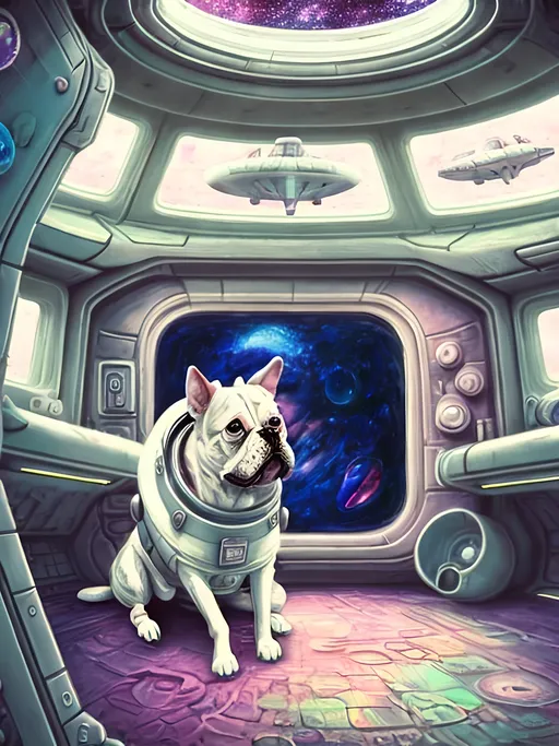 Prompt: chalk pastel style of a  detailed dog in a spaceship, sketch, detailed background, highres, fun atmosphere, natural lighting,  abstract, fun