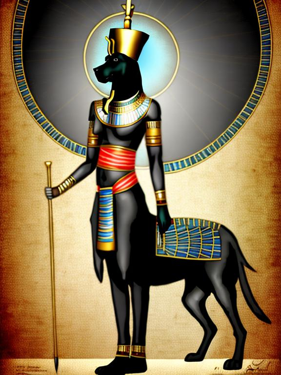 Prompt: black dog in egyptian clothing Conceptual style art