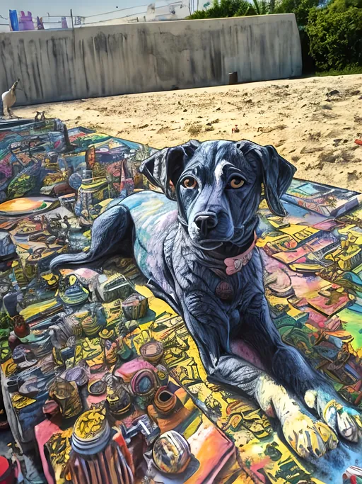 Prompt: pop art chalk pastel art of detailed dog as the sphinx in toyko, sketch, detailed background, highres, fun atmosphere, natural lighting,  abstract, fun