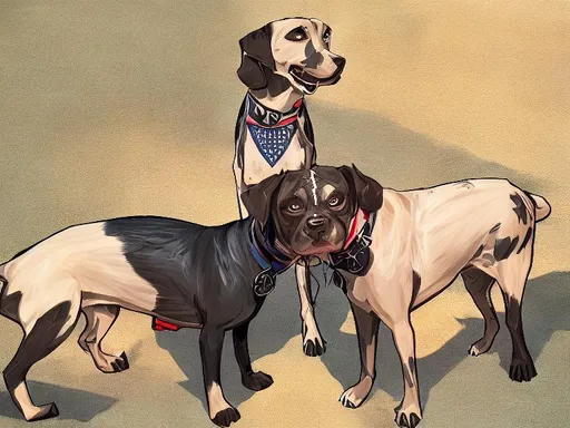 Prompt: black mountain cur dogs dressed in maga pro trump clothes