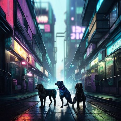 Prompt: cyberpunk city with dogs
