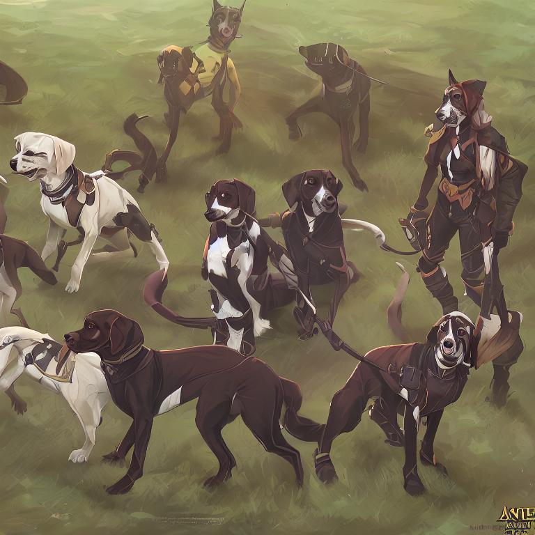 Prompt: black mountain cur dogs LARPing in cosplay