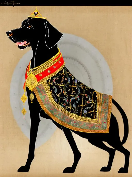 Prompt: black dog in persian clothing Conceptual style art
