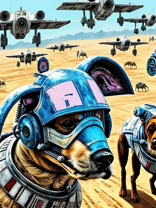 Prompt: pop art chalk pastel style art of detailed dog in star wars with pod racers, sketch, detailed background, highres, fun atmosphere, natural lighting,  abstract, fun