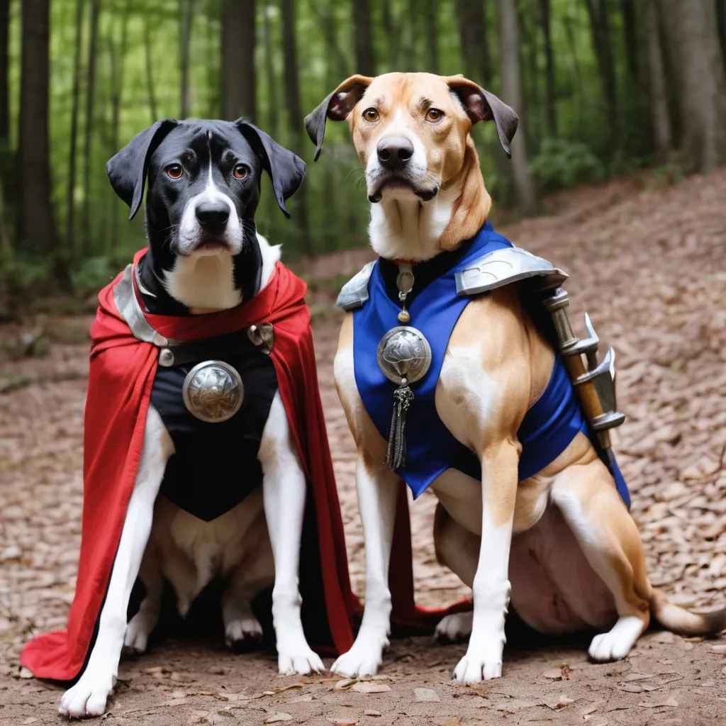 Prompt: black mountain cur dogs LARPing in cosplay