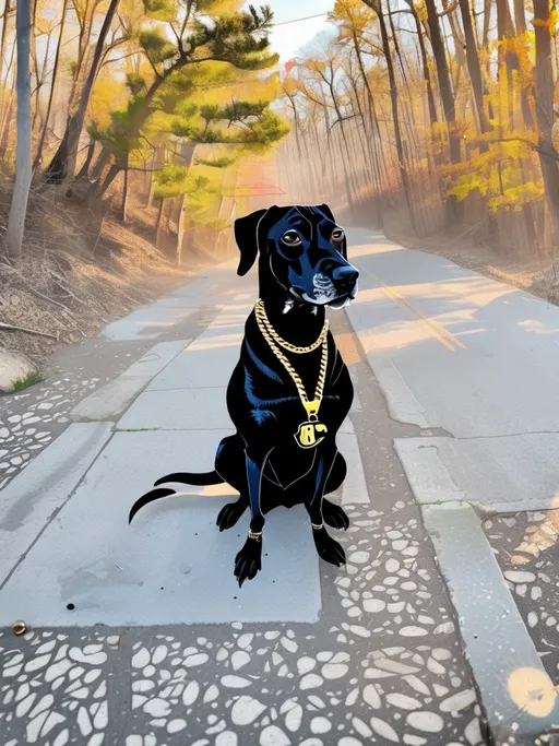 Prompt: mountain cur black dogs in gangster rappers clothing 