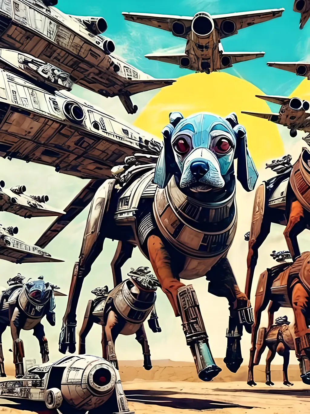 Prompt: pop art chalk pastel style art of detailed dog in star wars with pod racers, sketch, detailed background, highres, fun atmosphere, natural lighting,  abstract, fun