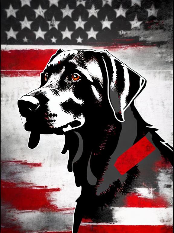 Prompt: Mountain cur black dog in pro trump clothing abstract art style