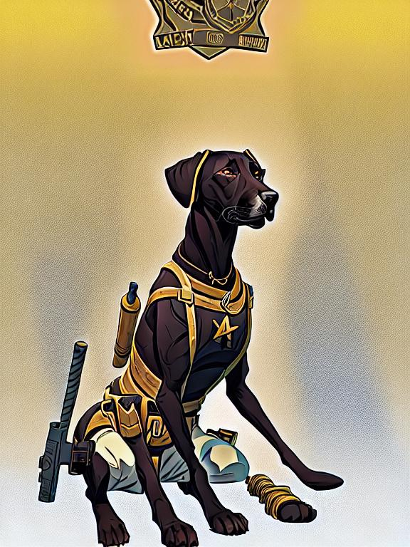 Prompt: black mountain cur dog in military gear in egypt 90s poster