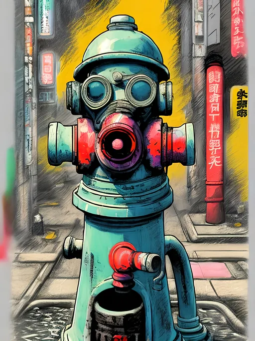 Prompt: pop art chalk pastel art of detailed dog peeing on a fire hydrant in cyberpunk japan during a festival, sketch, detailed background, highres, fun atmosphere, natural lighting,  abstract, fun