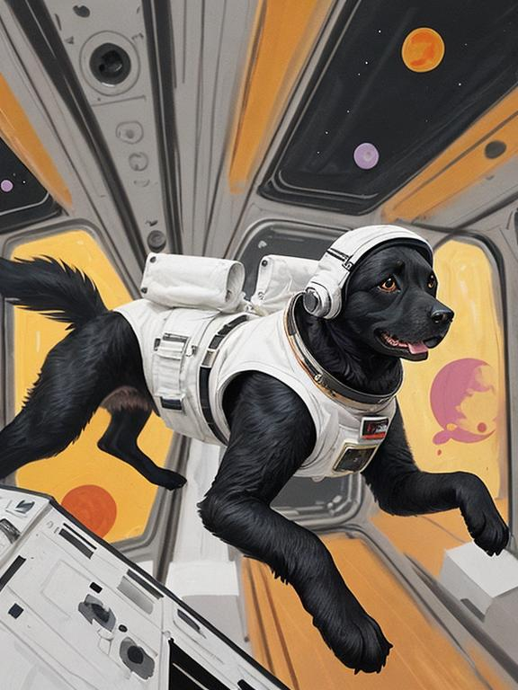 Prompt: abstract style art of black dogs in space in astronaut outfits