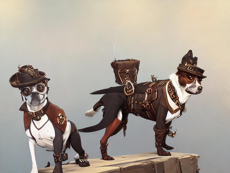 Prompt: steampunk dogs dressed in pilot clothes