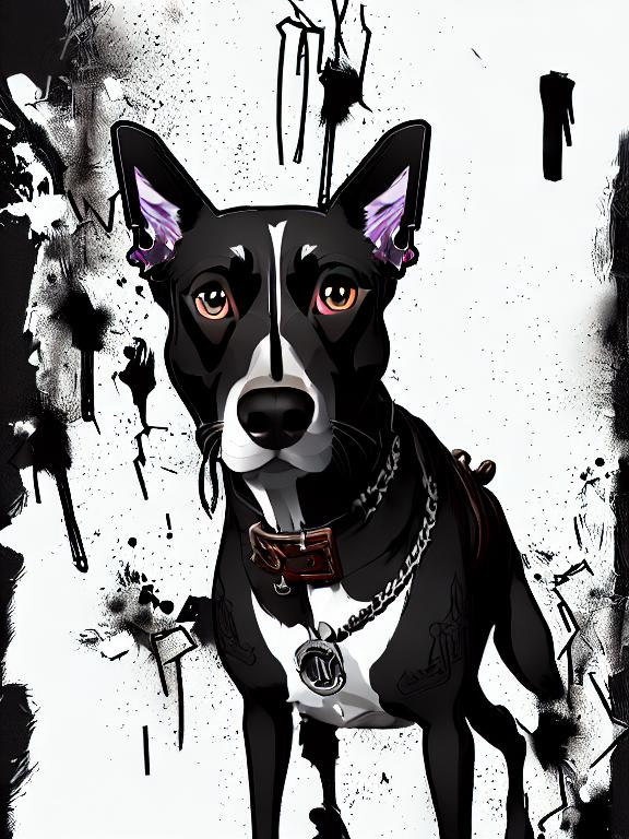 Prompt: mountain cur black dog in gangster clothing graffiti