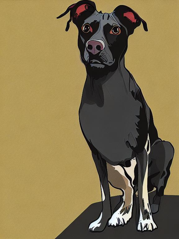 Prompt: mountain cur black dog in clothes abstract art