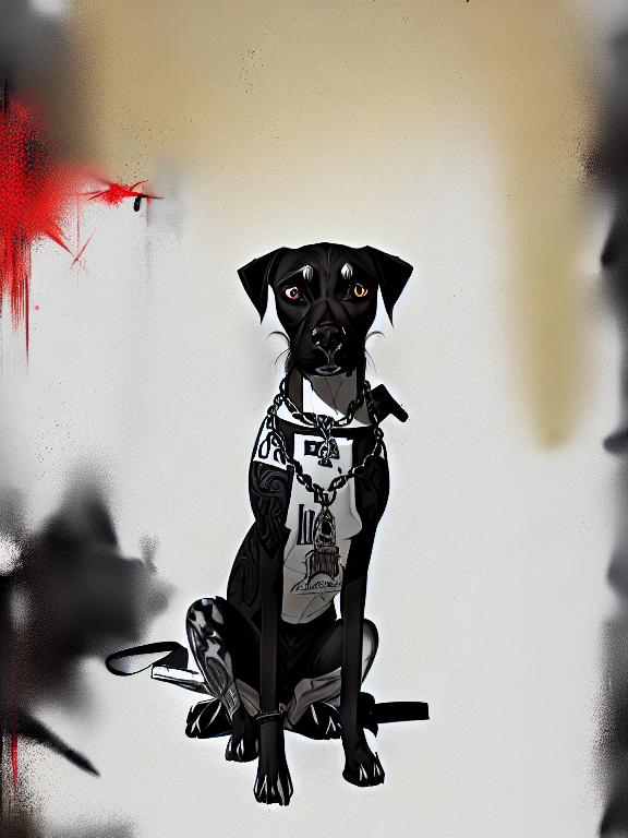 Prompt: mountain cur black dog in gangster clothing graffiti