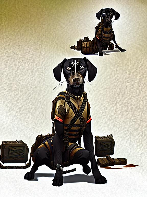 Prompt: black mountain cur dog in military gear in egypt