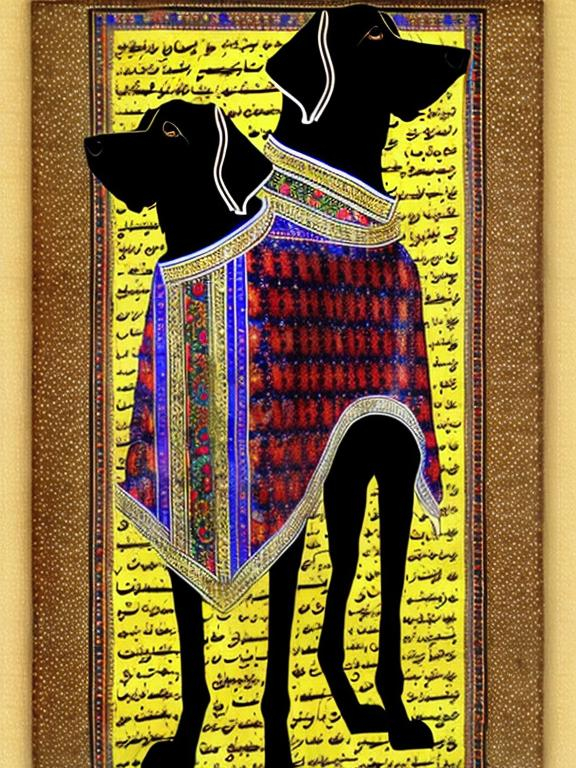 Prompt: black dog in persian clothing Dadaism style art