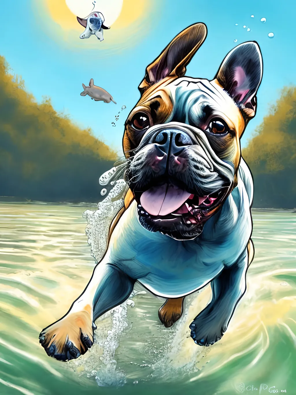 Prompt: chalk pastel style of a detailed dog Scooba diving, sketch, detailed background, highres, fun atmosphere, natural lighting,  abstract, fun