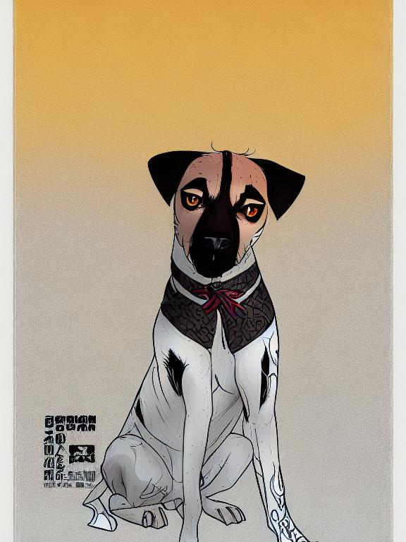 Prompt: black mountain cur dog in yakuza outfit 90s poster