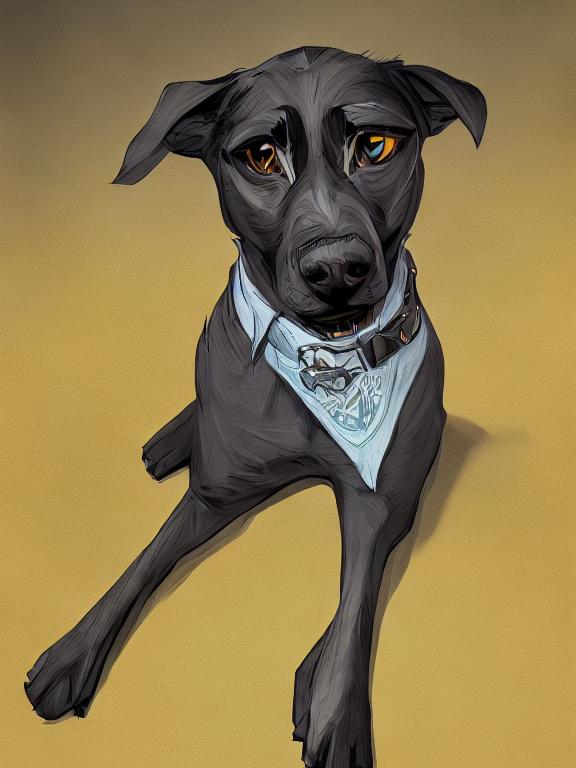 Prompt: mountain cur black dog in clothes gangster abstract art