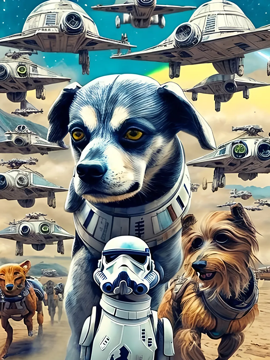 Prompt: pop art chalk pastel style art of detailed dog in star wars with pod racers, sketch, detailed background, highres, fun atmosphere, natural lighting,  abstract, fun