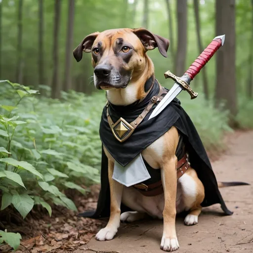 Prompt: black mountain cur dog LARPing in cosplay