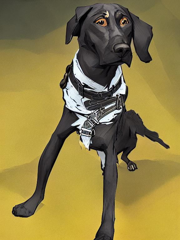 Prompt: mountain cur black dog in clothes gangster abstract art