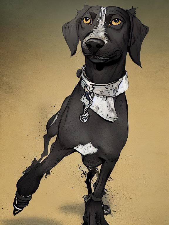 Prompt: mountain cur black dog in clothes gangster abstract art