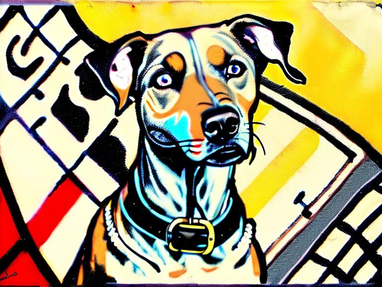 Prompt: mountain cur black dogs in gangster rappers clothing graffiti