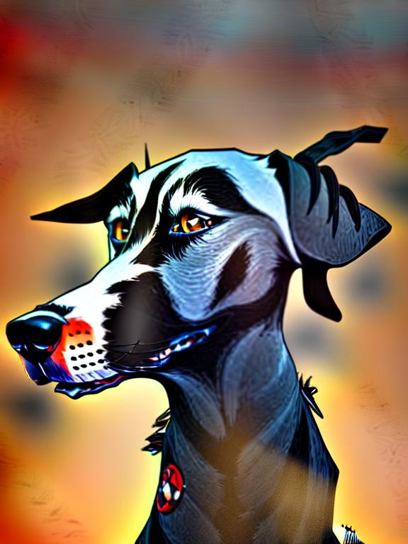 Prompt: mountain cur black dog in gangster clothing abstract art