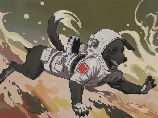 Prompt: abstract style art of black dogs in space in astronaut outfits