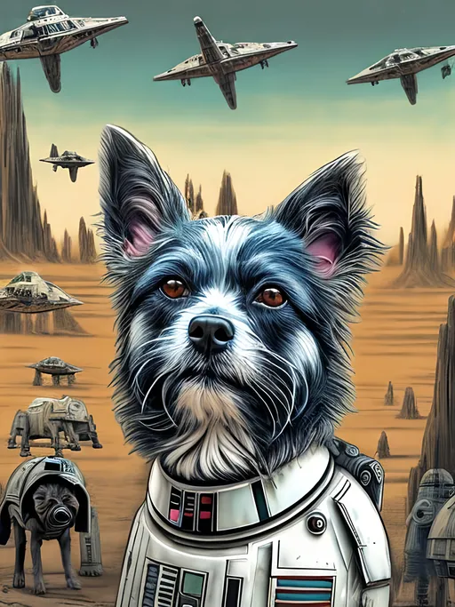 Prompt: pop art chalk pastel style art of detailed dog in star wars, sketch, detailed background, highres, fun atmosphere, natural lighting,  abstract, fun